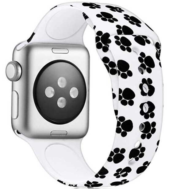 Empreinte de patte de chat sur un bracelet Apple Watch en silicone souple