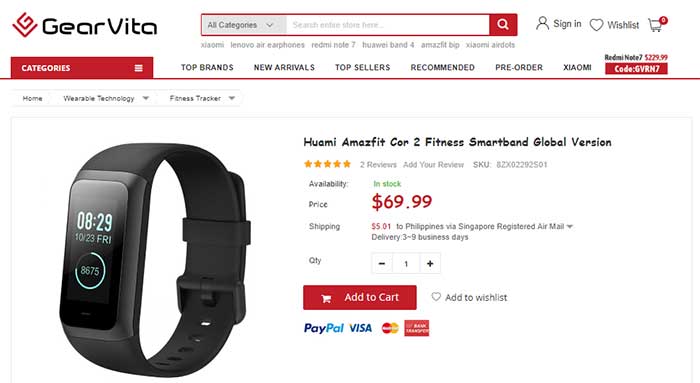 Huami Amazfit Cor2 Fitness Smartband Version Globale - Code Coupon