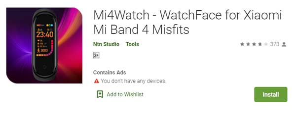 Mi4Watch – WatchFace pour Xiaomi Mi Band 4 MisFits par Ntn Studio