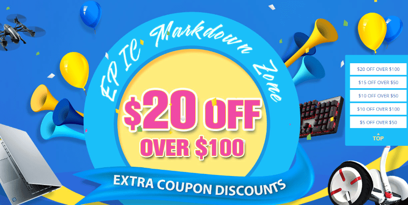 Guide: Epic Mark Down Sale Promotion sur Gearbest.com – Code coupon 20 $ de réduction