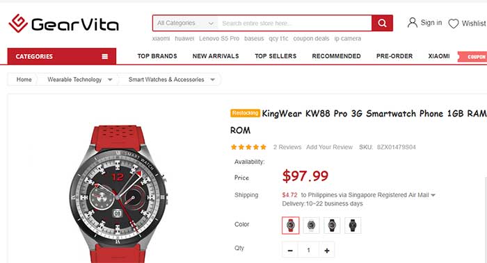 Montre connectée KingWear KW88 Pro 3G - Code de coupon